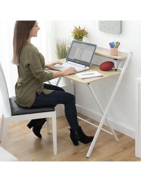 Bureau Pliable avec Étagère – Poste de travail compact + rangement intégré