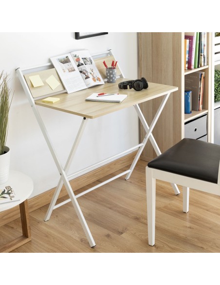 Bureau Pliable avec Étagère – Poste de travail compact + rangement intégré