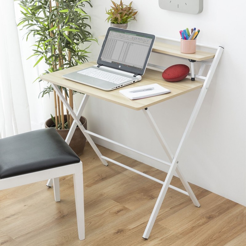 Bureau Pliable avec Étagère – Poste de travail compact + rangement intégré