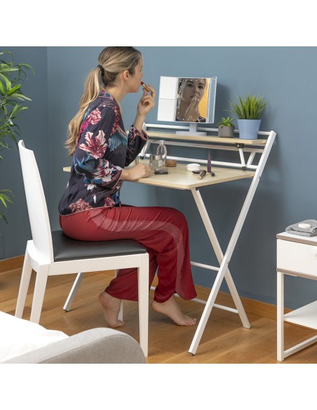 Bureau Pliable avec Étagère – Poste de travail compact + rangement intégré
