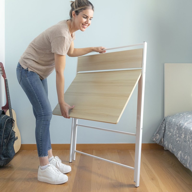 Bureau Pliable avec Étagère – Poste de travail compact + rangement intégré