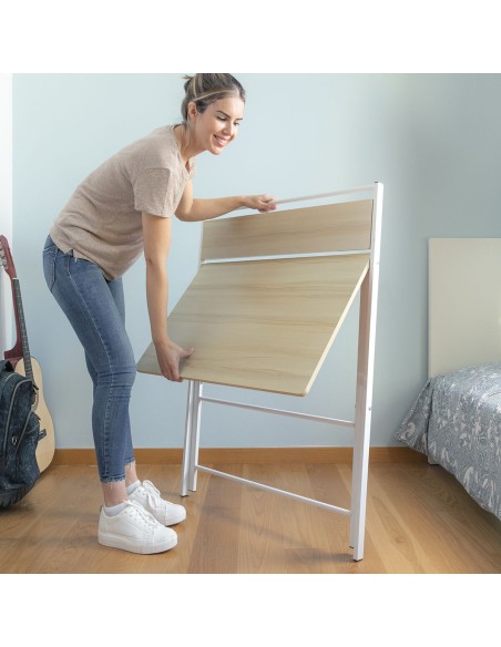 Bureau Pliable avec Étagère – Poste de travail compact + rangement intégré