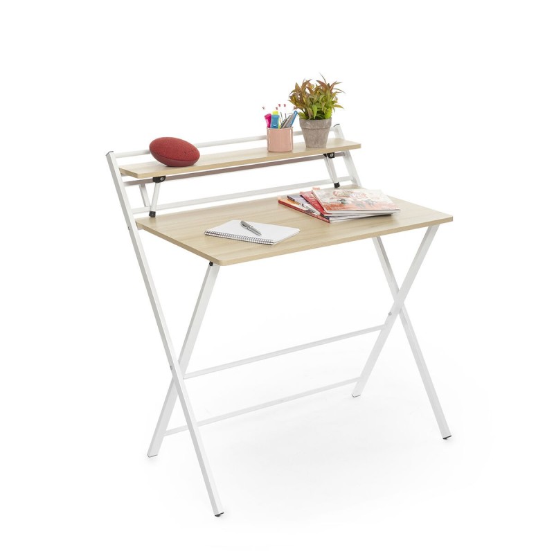 Bureau Pliable avec Étagère – Poste de travail compact + rangement intégré