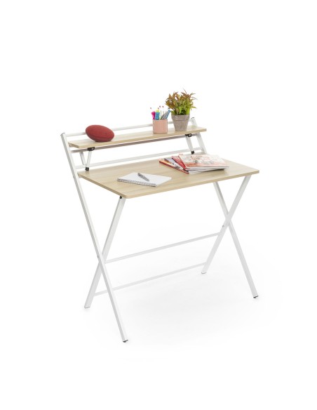 Bureau Pliable avec Étagère – Poste de travail compact + rangement intégré