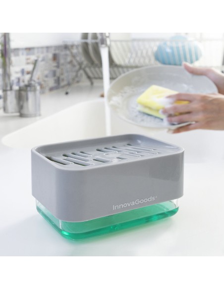Distributeur Liquide Vaisselle 2‑en‑1 Pushoap