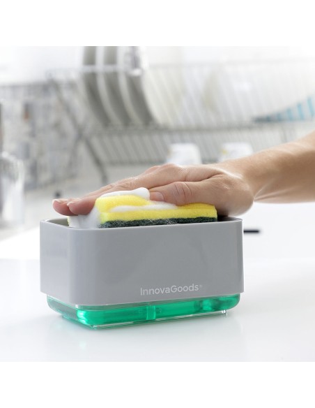 Distributeur Liquide Vaisselle 2‑en‑1 Pushoap