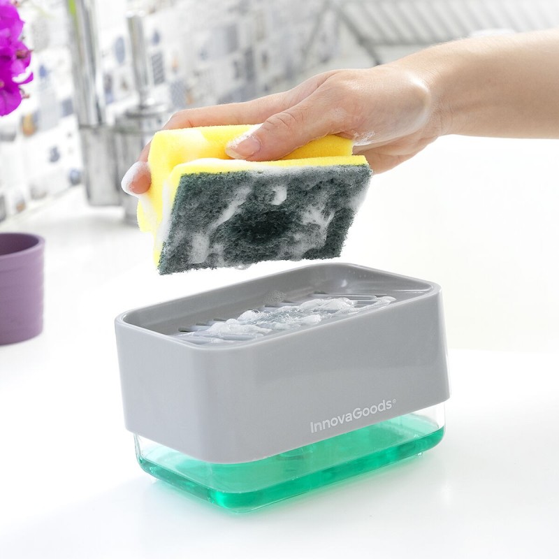 Distributeur Liquide Vaisselle 2‑en‑1 Pushoap