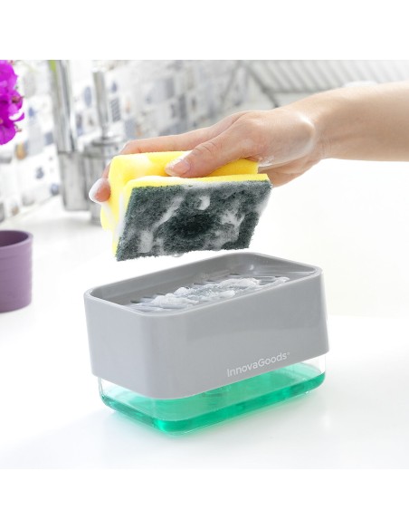 Distributeur Liquide Vaisselle 2‑en‑1 Pushoap