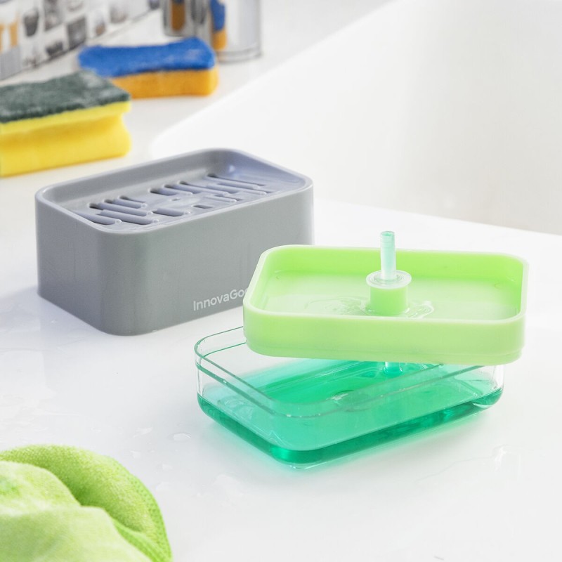 Distributeur Liquide Vaisselle 2‑en‑1 Pushoap