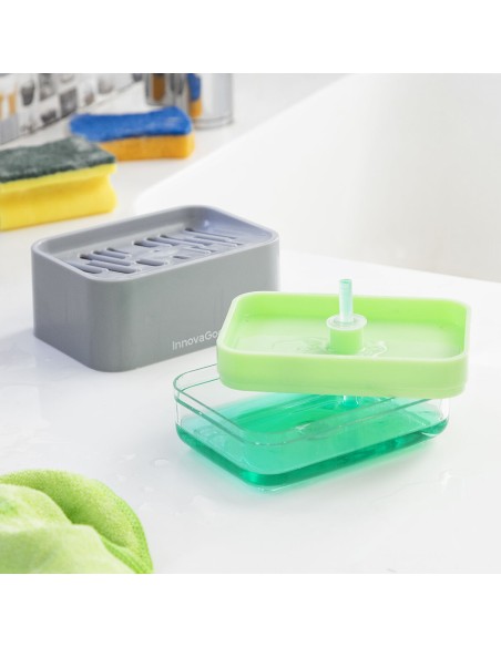 Distributeur Liquide Vaisselle 2‑en‑1 Pushoap