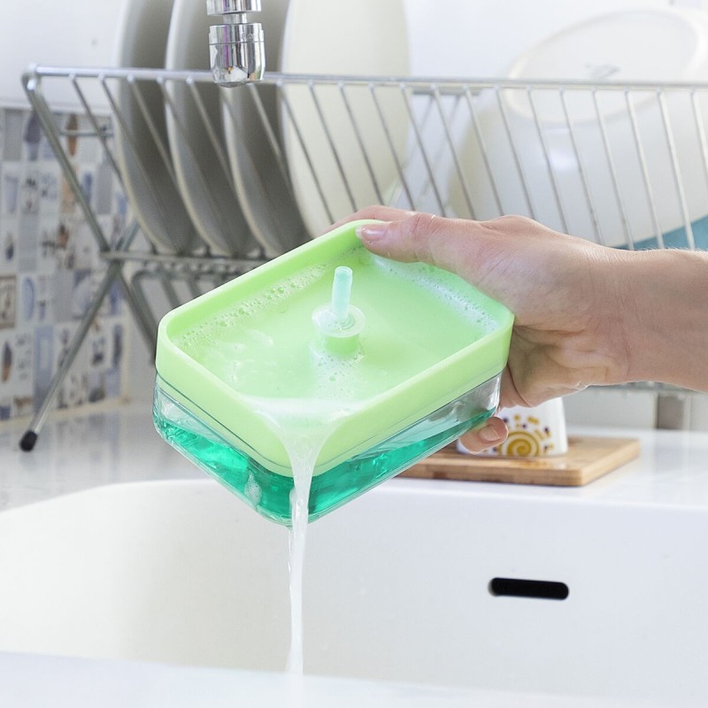 Distributeur Liquide Vaisselle 2‑en‑1 Pushoap