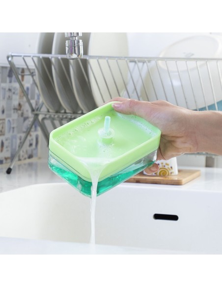 Distributeur Liquide Vaisselle 2‑en‑1 Pushoap