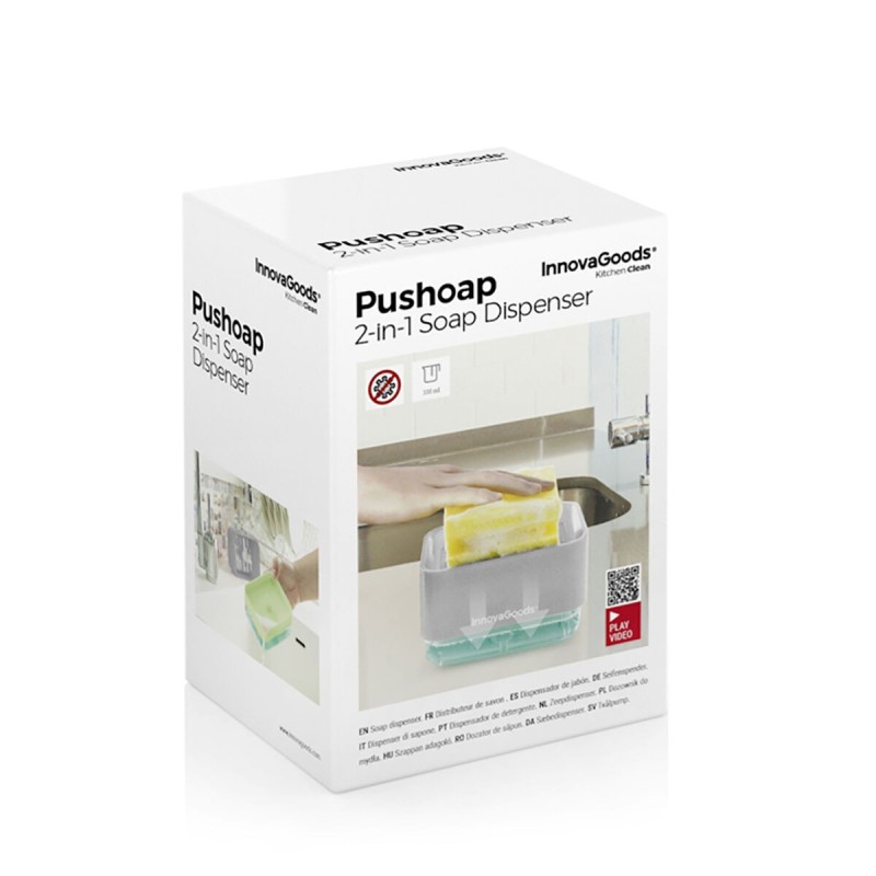 Distributeur Liquide Vaisselle 2‑en‑1 Pushoap