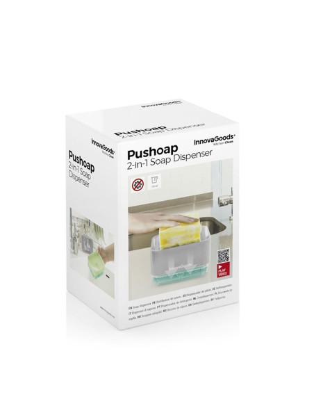 Distributeur Liquide Vaisselle 2‑en‑1 Pushoap