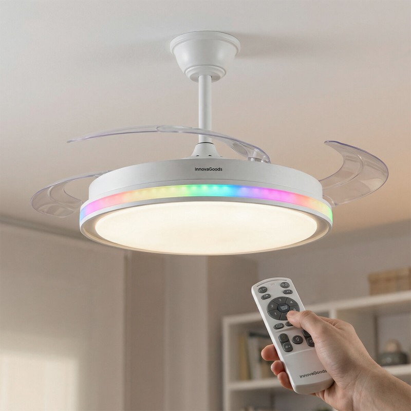 Ventilateur plafond LED RGB rétractable InnovaGoods – Silence, lumière & 6 vitesses