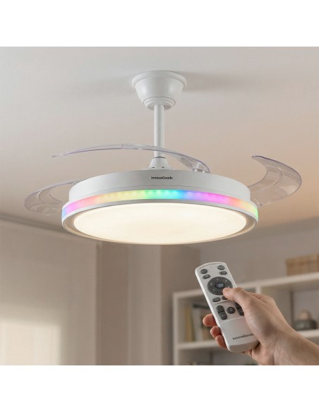 Ventilateur plafond LED RGB rétractable InnovaGoods – Silence, lumière & 6 vitesses