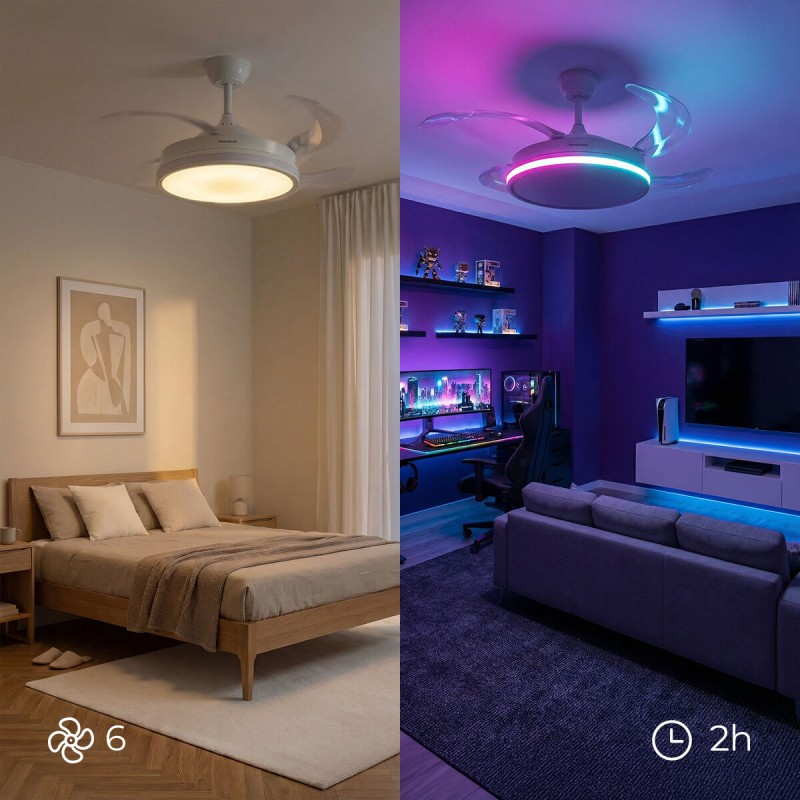 Ventilateur plafond LED RGB rétractable InnovaGoods – Silence, lumière & 6 vitesses