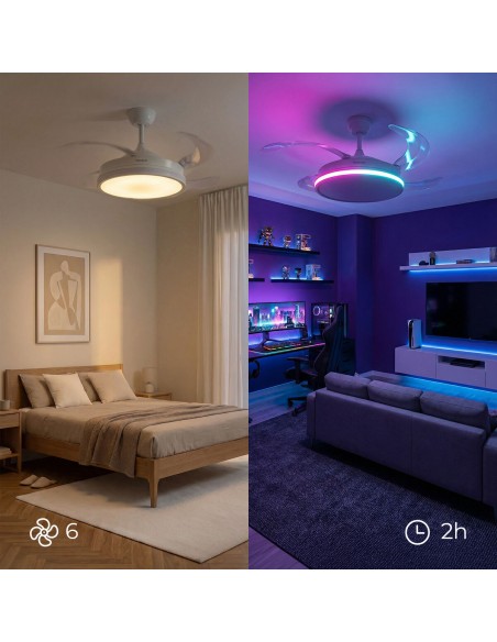 Ventilateur plafond LED RGB rétractable InnovaGoods – Silence, lumière & 6 vitesses