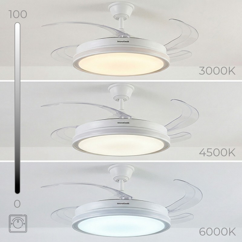 Ventilateur plafond LED RGB rétractable InnovaGoods – Silence, lumière & 6 vitesses