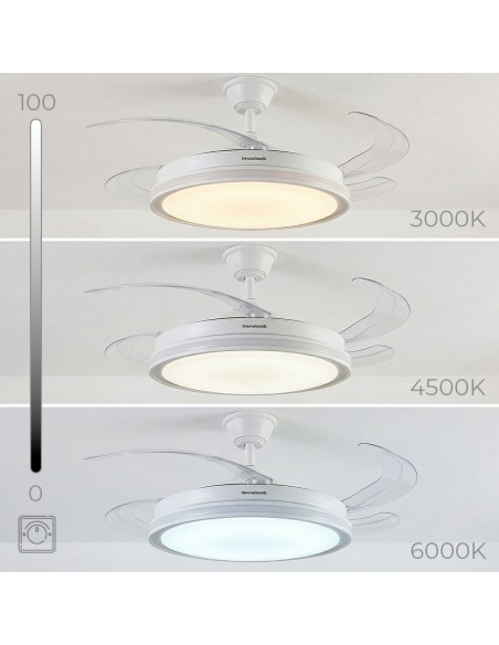 Ventilateur plafond LED RGB rétractable InnovaGoods – Silence, lumière & 6 vitesses