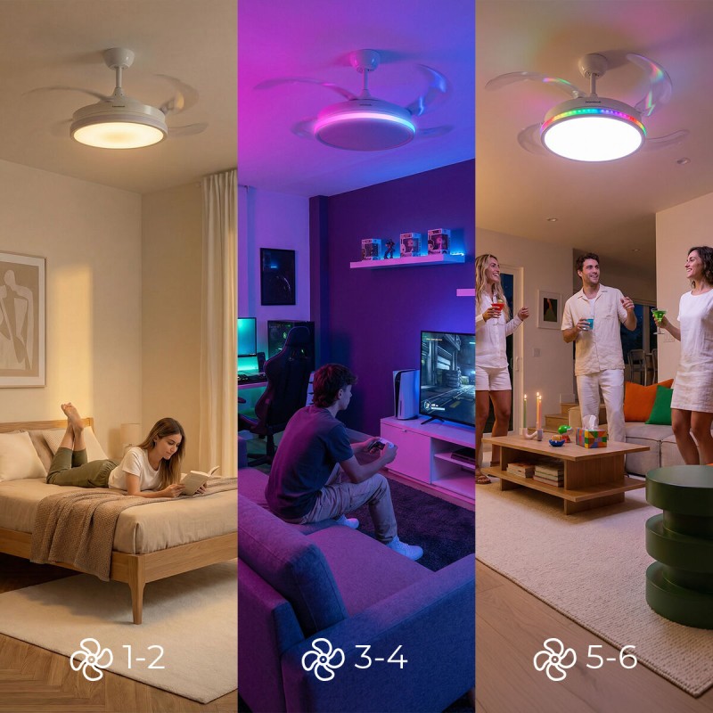 Ventilateur plafond LED RGB rétractable InnovaGoods – Silence, lumière & 6 vitesses