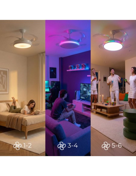 Ventilateur plafond LED RGB rétractable InnovaGoods – Silence, lumière & 6 vitesses