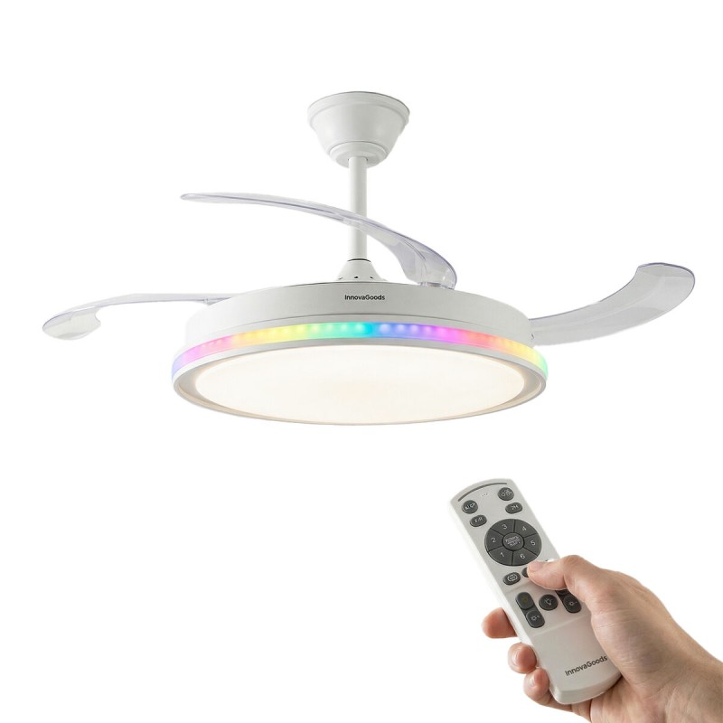 Ventilateur plafond LED RGB rétractable InnovaGoods – Silence, lumière & 6 vitesses