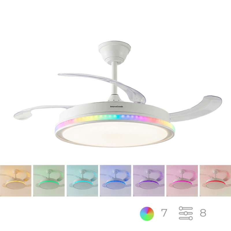 Ventilateur plafond LED RGB rétractable InnovaGoods – Silence, lumière & 6 vitesses