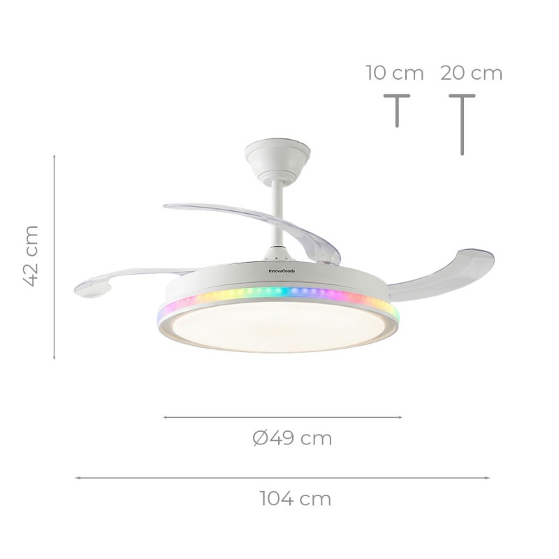 Ventilateur plafond LED RGB rétractable InnovaGoods – Silence, lumière & 6 vitesses