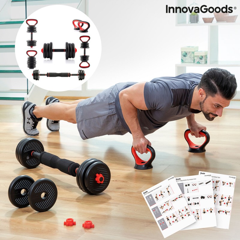 Ensemble de Poids Réglables 6 en 1 avec Guide d’Exercices Sixfit InnovaGoods   Fer (Reconditionné B)