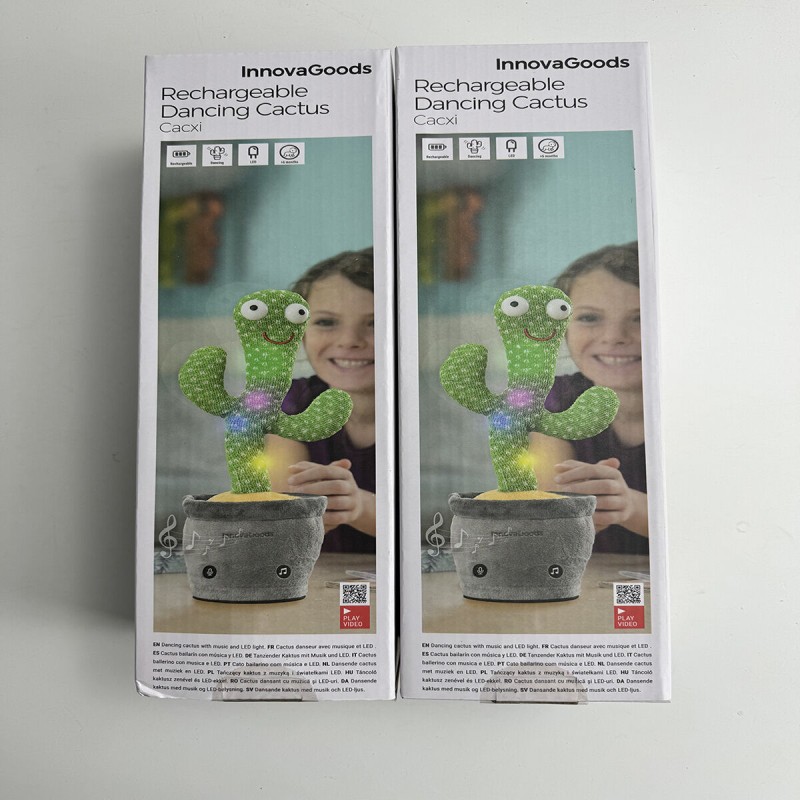Cactus Dansant et Parlant Rechargeable avec Musique et LED Multicolore Cacxi InnovaGoods Vert (Reconditionné A)