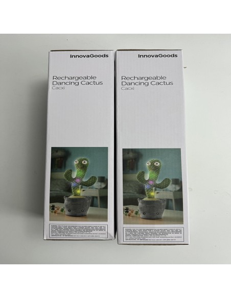 Cactus Dansant et Parlant Rechargeable avec Musique et LED Multicolore Cacxi InnovaGoods Vert (Reconditionné A)