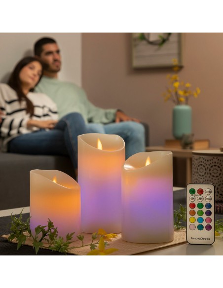 Bougies LED Multicolores Effet Flamme avec Télécommande Lendles InnovaGoods Blanc 3 Unités (Reconditionné A)