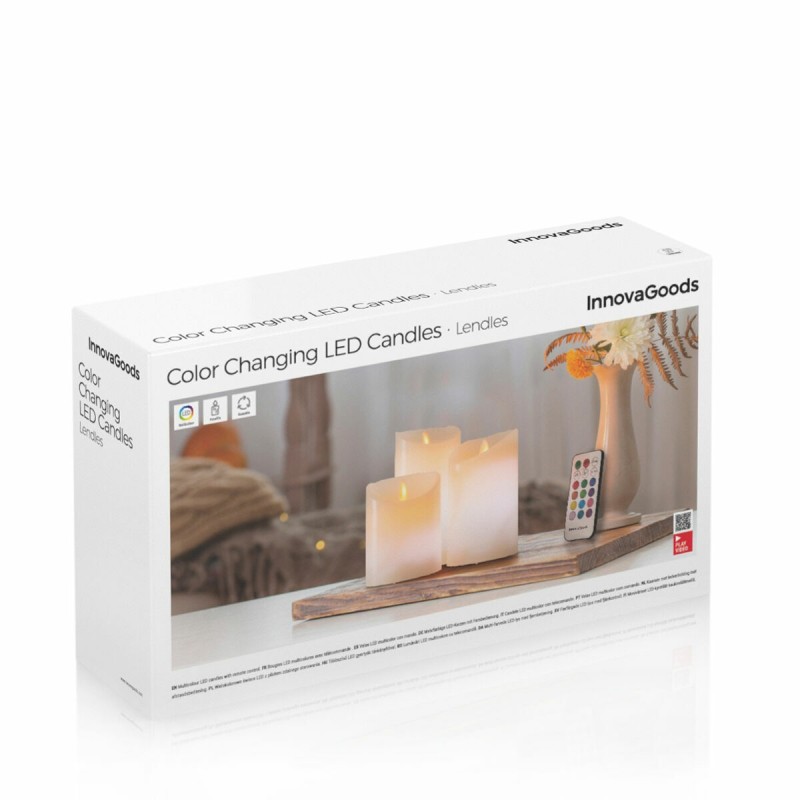 Bougies LED Multicolores Effet Flamme avec Télécommande Lendles InnovaGoods Blanc 3 Unités (Reconditionné A)