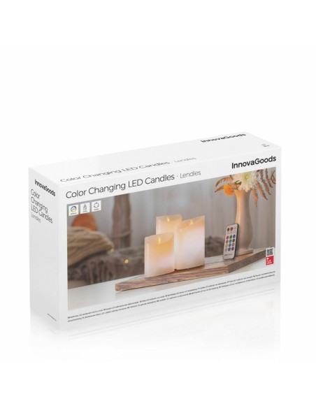 Bougies LED Multicolores Effet Flamme avec Télécommande Lendles InnovaGoods Blanc 3 Unités (Reconditionné A)