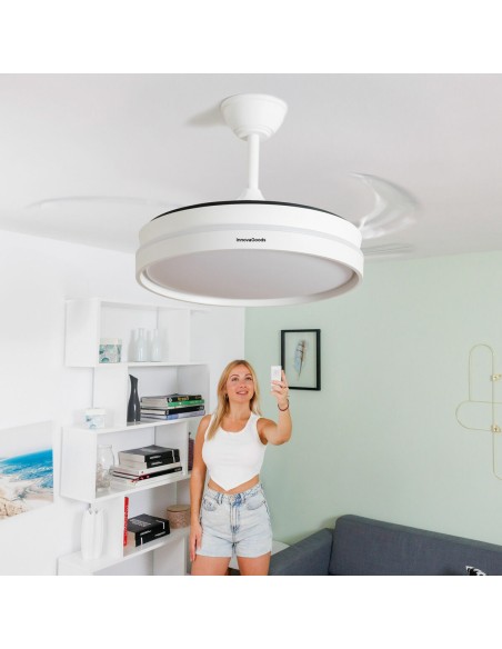 Ventilateur de Plafond avec Lumière LED et 4 Pales Rétractables Keteez InnovaGoods Blanc 72 W Ø49-104 cm