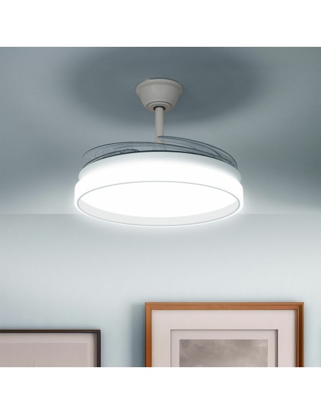 Ventilateur de Plafond avec Lumière LED et 4 Pales Rétractables Keteez InnovaGoods Blanc 72 W Ø49-104 cm
