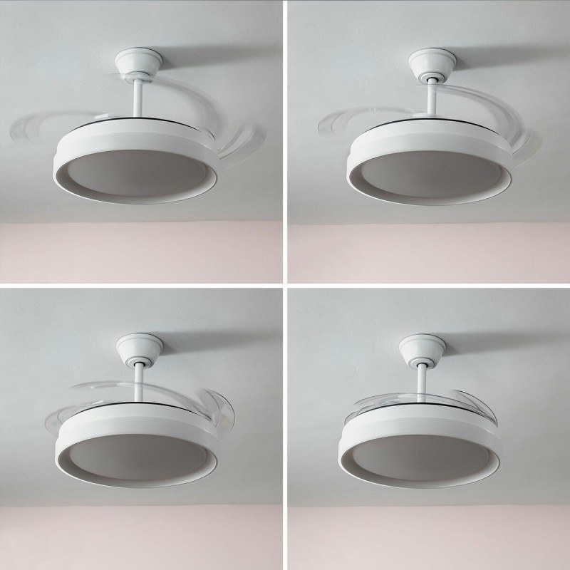 Ventilateur de Plafond avec Lumière LED et 4 Pales Rétractables Keteez InnovaGoods Blanc 72 W Ø49-104 cm