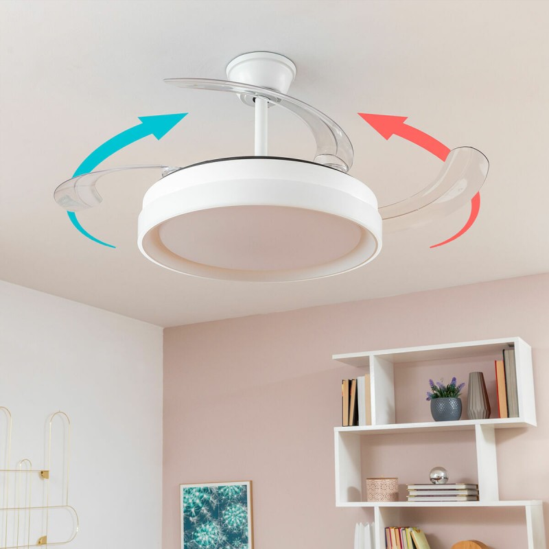 Ventilateur de Plafond avec Lumière LED et 4 Pales Rétractables Keteez InnovaGoods Blanc 72 W Ø49-104 cm