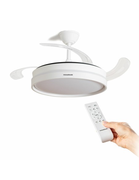 Ventilateur de Plafond avec Lumière LED et 4 Pales Rétractables Keteez InnovaGoods Blanc 72 W Ø49-104 cm