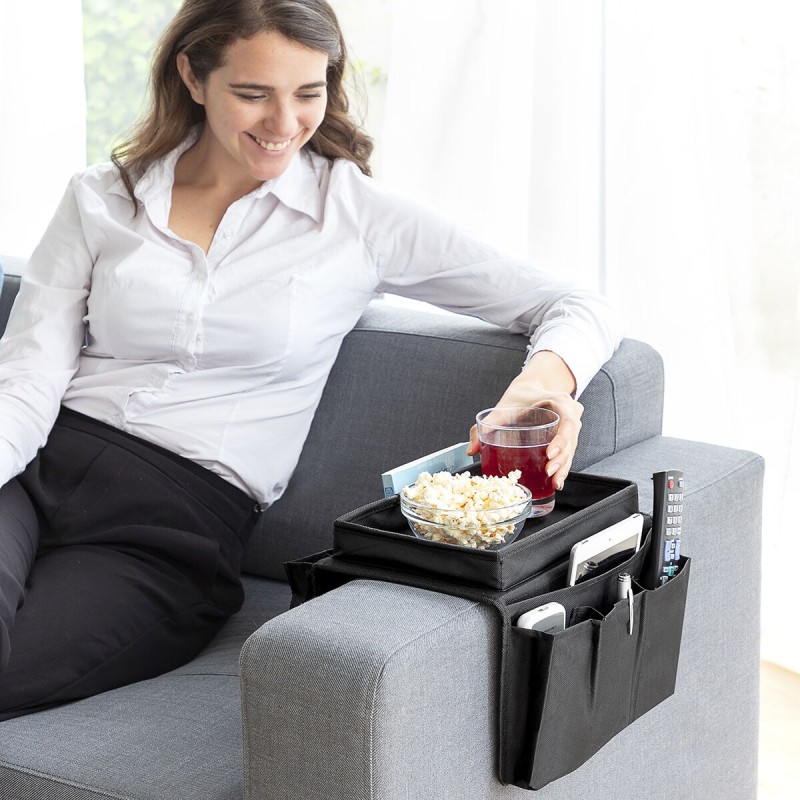 Plateau canapé avec télécommande – Support stable et rangement