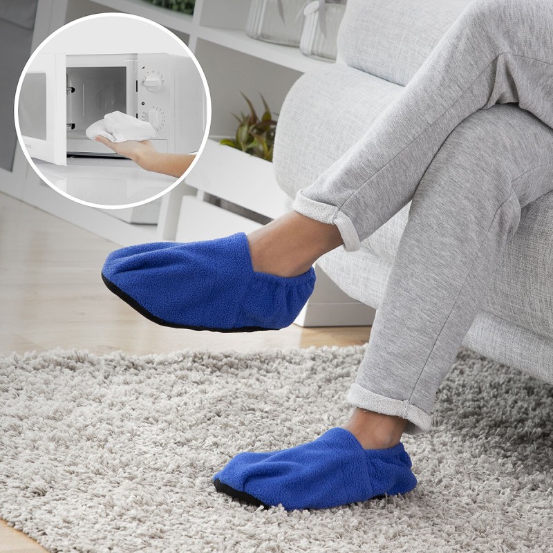 Chaussons chauffants micro‑ondes bleus – Réchauffage et détente