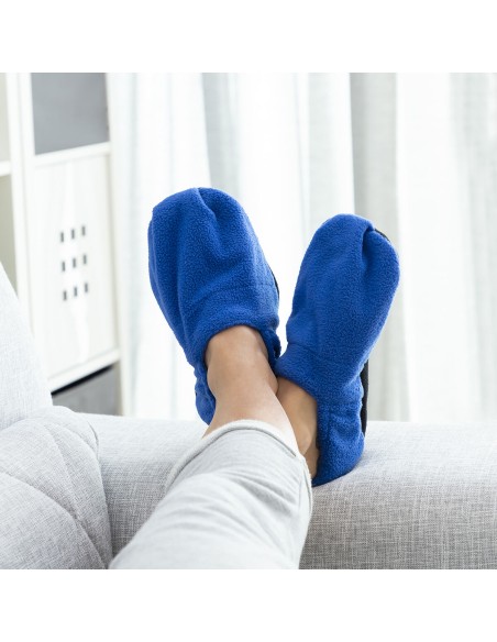 Chaussons chauffants micro‑ondes bleus – Réchauffage et détente
