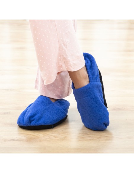 Chaussons chauffants micro‑ondes bleus – Réchauffage et détente