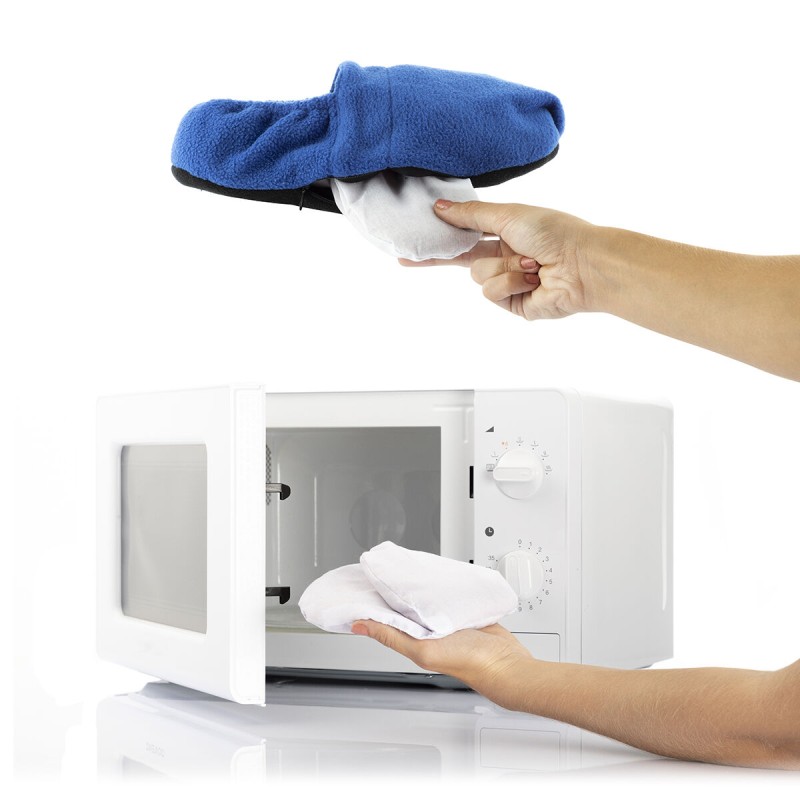 Chaussons chauffants micro‑ondes bleus – Réchauffage et détente