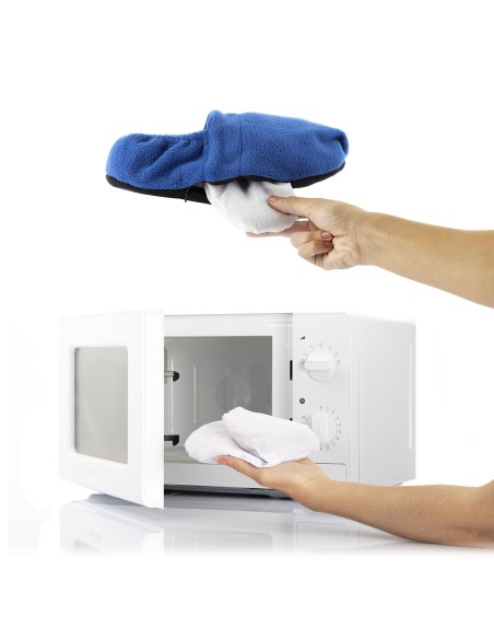 Chaussons chauffants micro‑ondes bleus – Réchauffage et détente