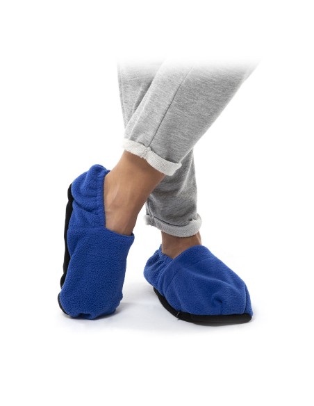 Chaussons chauffants micro‑ondes bleus – Réchauffage et détente