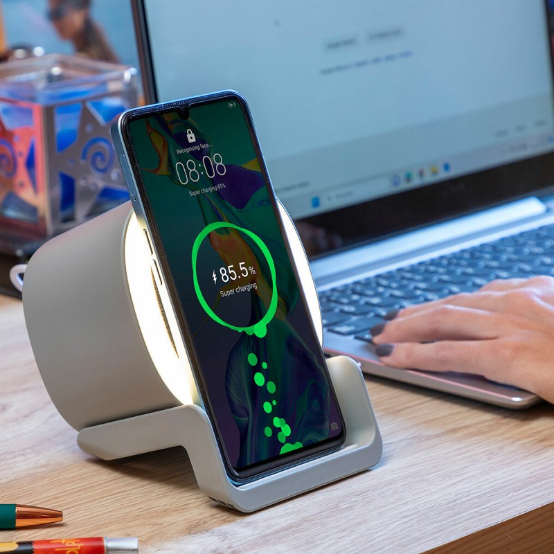 Haut‑parleur chargeur sans‑fil LED Souwis – Son et recharge Qi