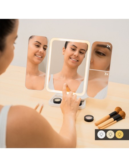 Miroir triptyque LED rechargeable – Lumineux et précis