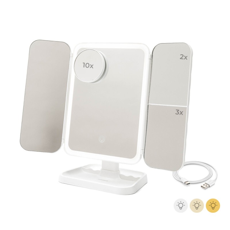 Miroir triptyque LED rechargeable – Lumineux et précis